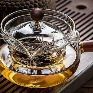 Pöörlev klaasist teekann * gaiwan koos sõela ja puidust käepidemega